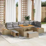 Set de canapele pentru grădină cu pernă 9 pcs Bej Rattan poli GartenMobel Dekor
