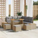 Set de canapele pentru grădină cu pernă 9 pcs Bej Rattan poli GartenMobel Dekor