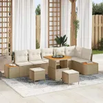 Set de canapele pentru grădină cu pernă 9 pcs Bej Rattan poli GartenMobel Dekor