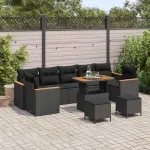 Set de canapele pentru grădină 10 pcs Negru Rattan poli GartenMobel Dekor