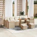 Set de canapele pentru grădină cu pernă 10 pcs Bej Rattan poli GartenMobel Dekor