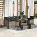 Set de canapele pentru grădină cu pernă 10 pcs Gri Rattan poli GartenMobel Dekor