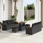 Set de canapele pentru grădină cu pernă 11 pcs Negru poliratan GartenMobel Dekor