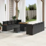 Set de canapele pentru grădină cu pernă 12 pcs Negru poliratan GartenMobel Dekor