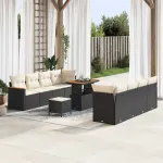 Set de canapele pentru grădină cu pernă 12 pcs Negru poliratan GartenMobel Dekor
