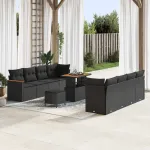 Set de canapele pentru grădină cu pernă 12 pcs Negru poliratan GartenMobel Dekor