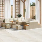 Set de canapele pentru grădină cu pernă 13 pcs Bej Rattan poli GartenMobel Dekor