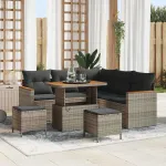 Set de canapele pentru grădină cu pernă 8 pcs Gri Rattan poli GartenMobel Dekor