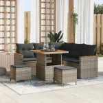 Set de canapele pentru grădină cu pernă 8 pcs Gri Rattan poli GartenMobel Dekor