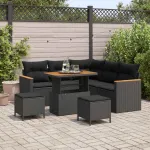 Set de canapele pentru grădină cu pernă 8 pcs Negru Rattan poli GartenMobel Dekor