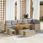 Set de canapele pentru grădină cu pernă 9 pcs Bej Rattan poli GartenMobel Dekor