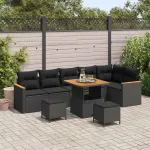 Set de canapele pentru grădină cu pernă 9 pcs Negru Rattan poli GartenMobel Dekor