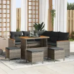 Set de canapele pentru grădină cu pernă Gri Rattan poli GartenMobel Dekor