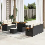 Set de canapele pentru grădină 10 pcs Negru și Crem poliratan GartenMobel Dekor