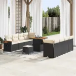 Set de canapele pentru grădină 12 pcs Negru și Crem poliratan GartenMobel Dekor