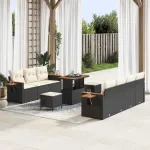 Set de canapele pentru grădină 13 pcs Negru și Crem poliratan GartenMobel Dekor