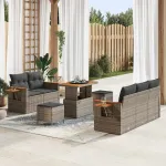 Set de canapele pentru grădină cu pernă 10 pcs Gri poliratan GartenMobel Dekor