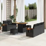 Set de canapele pentru grădină cu pernă 10 pcs Negru poliratan GartenMobel Dekor