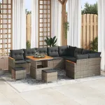 Set de canapele pentru grădină cu pernă 12 pcs Gri Poli Rattan GartenMobel Dekor