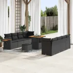 Set de canapele pentru grădină cu pernă 12 pcs Negru poliratan GartenMobel Dekor