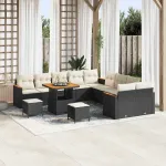 Set de canapele pentru grădină cu pernă 13 pcs Negru poliratan GartenMobel Dekor