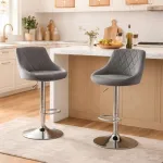 Set 2 scaune de bucatarie/bar, Artool, Kast, rotativ, catifea gri, picior metal argintiu, 45.5x49x85-105 cm GartenVIP DiyLine