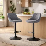 Set 2 scaune de bucatarie/bar, Artool, Kast, rotativ, catifea gri, picior metal negru, 45.5x49x85-105 cm GartenVIP DiyLine