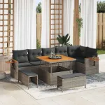 Set de canapele pentru grădină cu pernă 11 pcs Gri poliratan GartenMobel Dekor