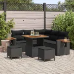 Set de canapele pentru grădină cu pernă 9 pcs Negru poliratan GartenMobel Dekor