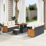 Set de canapele pentru grădină 11 pcs Negru și Crem poliratan GartenMobel Dekor