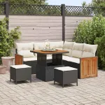 Set de canapele pentru grădină 9 pcs Negru și Crem poliratan GartenMobel Dekor