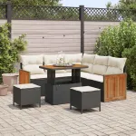Set de canapele pentru grădină 9 pcs Negru și Crem poliratan GartenMobel Dekor