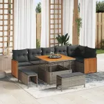 Set de canapele pentru grădină cu pernă 11 pcs Gri poliratan GartenMobel Dekor