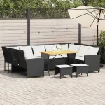 Set mobilier de grădină cu perne, 4 piese, negru, poliratan GartenMobel Dekor