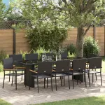 Set de masă pentru grădină 11 pcs Negru poliratan GartenMobel Dekor