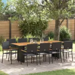 Set de masă pentru grădină 11 pcs Negru poliratan GartenMobel Dekor