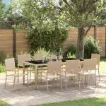 Set de masă pentru grădină 9 pcs Bej poliratan GartenMobel Dekor