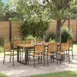 Set de masă pentru grădină 9 pcs Negru Lemn Solid de Acacia GartenMobel Dekor