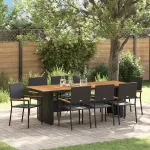Set de masă pentru grădină 9 pcs Negru poliratan GartenMobel Dekor