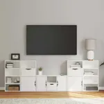 Unități TV 5 piese cu depozitare ODDA din lemn masiv de pin alb GartenMobel Dekor