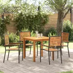 Set de masă pentru grădină 5 pcs Negru Lemn Solid de Acacia GartenMobel Dekor