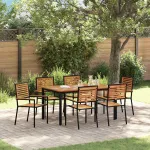 Set de masă pentru grădină 7 pcs Negru și Maro poliratan GartenMobel Dekor