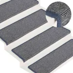 Covorașe pentru scări, 30 buc., 65x21x4 cm, gri deschis și albastru, cu margini dreptunghiulare GartenMobel Dekor