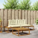 Set de canapele de exterior cu pernă 3 Bucată Natural și Crem GartenMobel Dekor