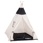 Cort copii Sersimo stil indian Teepee Tent cu fereastra, covoras gros si 2 perne, alb negru