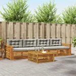 Set de canapele de exterior 5 pcs Gri natural și deschis GartenMobel Dekor