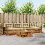 Set de canapele de exterior cu pernă 5 pcs Natural și Bej GartenMobel Dekor