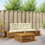 Set de canapele de exterior cu pernă 3 Bucată Natural și Crem GartenMobel Dekor