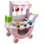 Carucior de inghetata din lemn cu accesorii si roti, 41x24x44 cm, multicolor