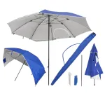 Umbrela de plaja tip cort 2 in 1 cu paravan lateral, ventilatie si protectie UV, diametru 213 cm, albastru